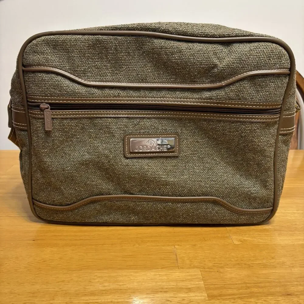 Jordache Tweed Carry On Overnight Bag Tote Luggage Weekender 15.5x11.5x6 Vintage